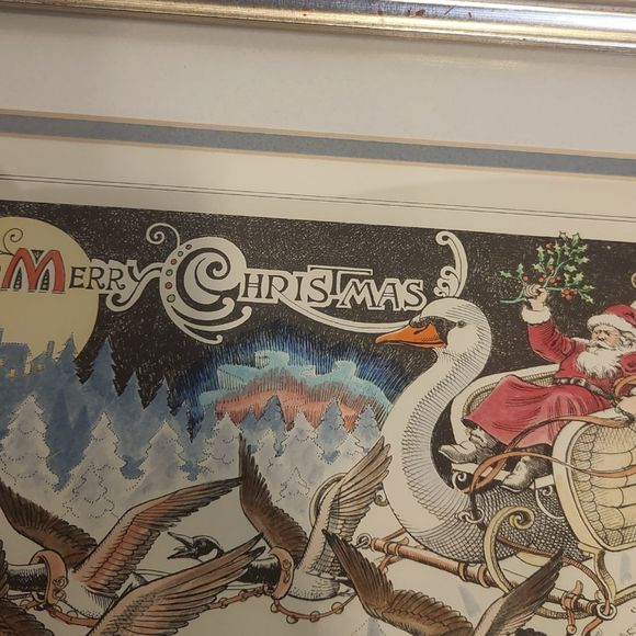 Flying Rabbit Merry Christmas Print Signed by Charles Hazard Matted Silver Frame - Picture 11 of 11